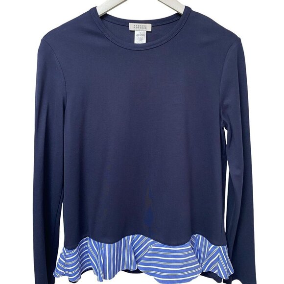 BARNEYS New York Womens Top Small Layered Look Ruffle Hem Ponte Knit Tee Blue - Picture 1 of 9